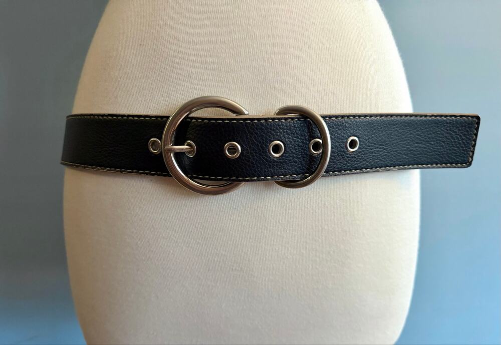 NEW YORK & COMPANY Black Leather Grommet Belt Womens sz XL